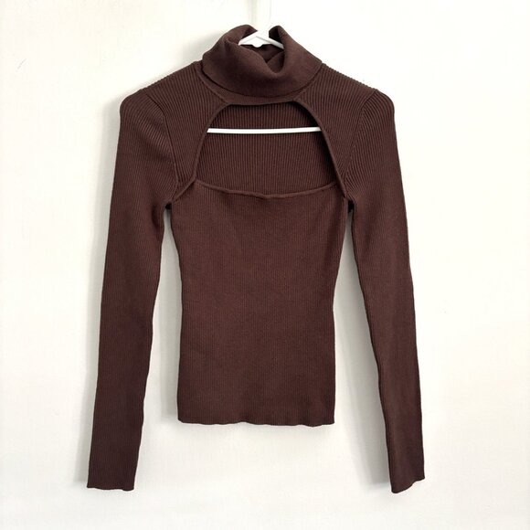Camila Coelho Roscoe Cutout Turtleneck Sweater in Brown Women’s Size Small - Picture 2 of 8